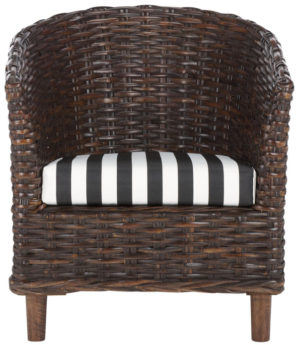 Safavieh Omni Barrel Chair - British Colonial-Inspired Rattan Accent With Soft Cotton Cushion For Cozy Elegance Brown/Black&White Cushion FOX6501D