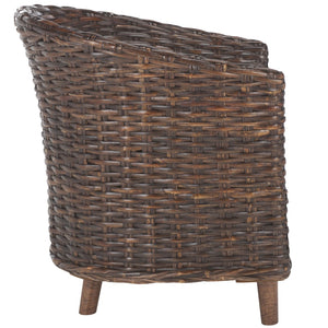 Safavieh Omni Barrel Chair - British Colonial-Inspired Rattan Accent With Soft Cotton Cushion For Cozy Elegance Brown/Black&White Cushion FOX6501D