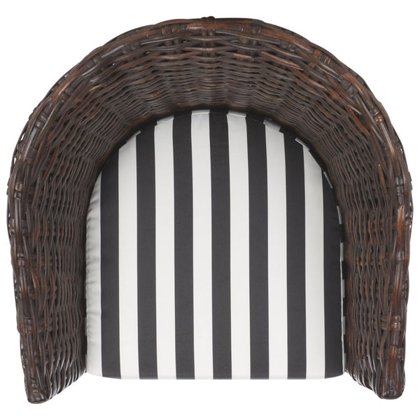 Safavieh Omni Barrel Chair - British Colonial-Inspired Rattan Accent With Soft Cotton Cushion For Cozy Elegance Brown/Black&White Cushion FOX6501D