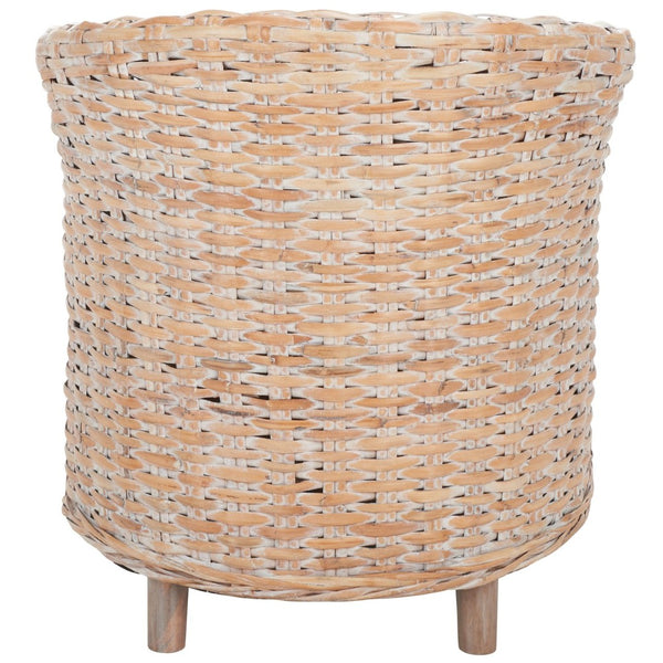 Safavieh Omni Barrel Chair - British Colonial-Inspired Rattan Accent With Soft Cotton Cushion For Cozy Elegance Natural White Wash/White FOX6501E