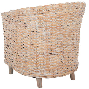 Safavieh Omni Barrel Chair - British Colonial-Inspired Rattan Accent With Soft Cotton Cushion For Cozy Elegance Natural White Wash/White FOX6501E