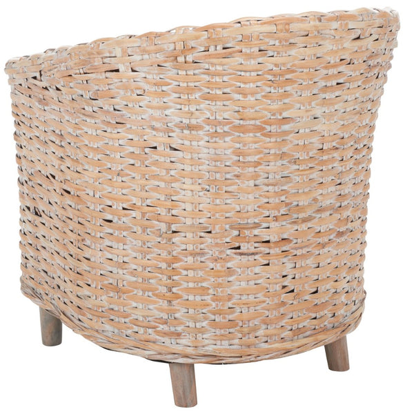 Safavieh Omni Barrel Chair - British Colonial-Inspired Rattan Accent With Soft Cotton Cushion For Cozy Elegance Natural White Wash/White FOX6501E