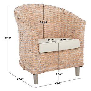 Safavieh Omni Barrel Chair - British Colonial-Inspired Rattan Accent With Soft Cotton Cushion For Cozy Elegance Natural White Wash/White FOX6501E