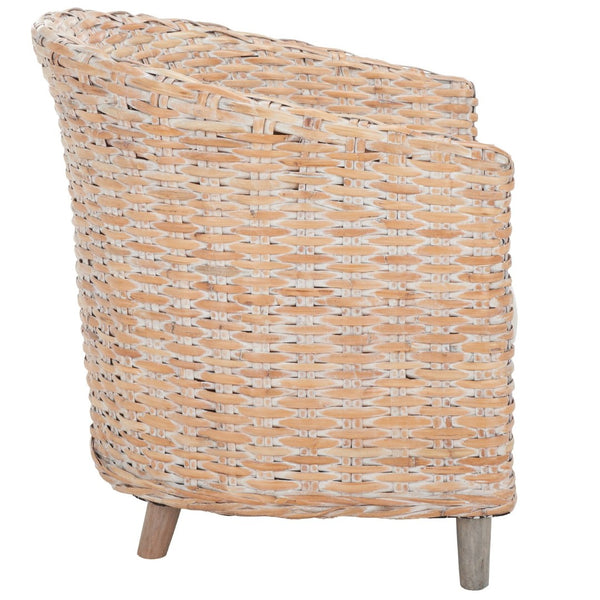 Safavieh Omni Barrel Chair - British Colonial-Inspired Rattan Accent With Soft Cotton Cushion For Cozy Elegance Natural White Wash/White FOX6501E
