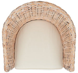 Safavieh Omni Barrel Chair - British Colonial-Inspired Rattan Accent With Soft Cotton Cushion For Cozy Elegance Natural White Wash/White FOX6501E