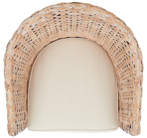 Safavieh Omni Barrel Chair - British Colonial-Inspired Rattan Accent With Soft Cotton Cushion For Cozy Elegance Natural White Wash/White FOX6501E
