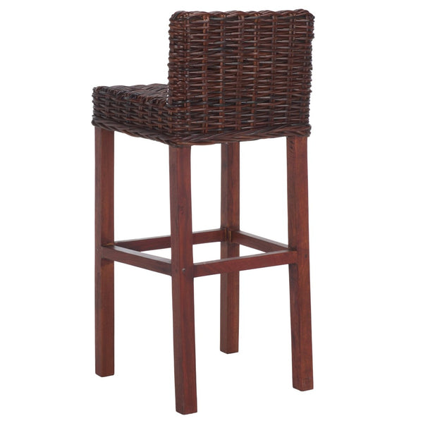 Safavieh Cypress Bar Stool - Island-Inspired Woven Rattan Seat With Solid Mango Wood For Timeless Charm Cappuccino FOX6502A