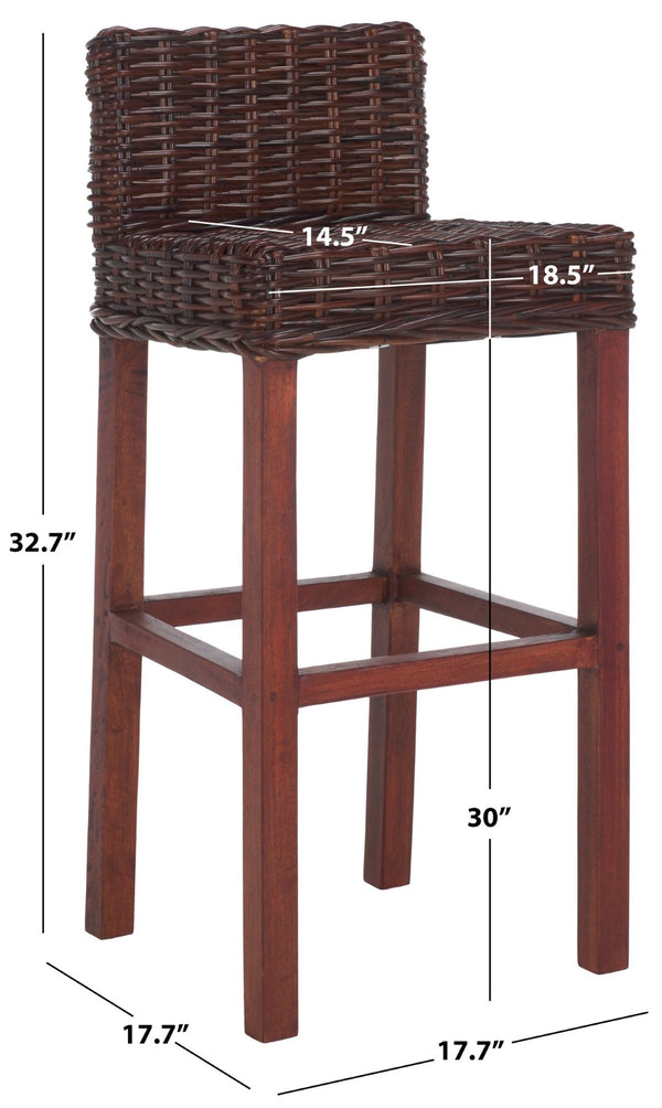 Safavieh Cypress Bar Stool - Island-Inspired Woven Rattan Seat With Solid Mango Wood For Timeless Charm Cappuccino FOX6502A