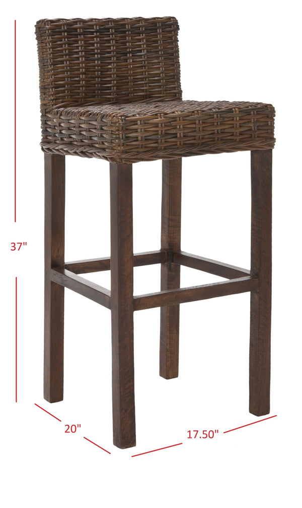 Safavieh Cypress Bar Stool - Island-Inspired Woven Rattan Seat With Solid Mango Wood For Timeless Charm Cappuccino FOX6502A