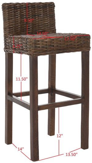 Safavieh Cypress Bar Stool - Island-Inspired Woven Rattan Seat With Solid Mango Wood For Timeless Charm Cappuccino FOX6502A