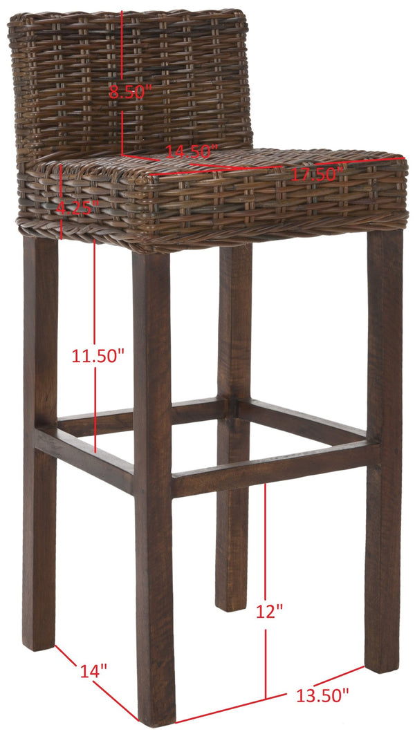 Safavieh Cypress Bar Stool - Island-Inspired Woven Rattan Seat With Solid Mango Wood For Timeless Charm Cappuccino FOX6502A
