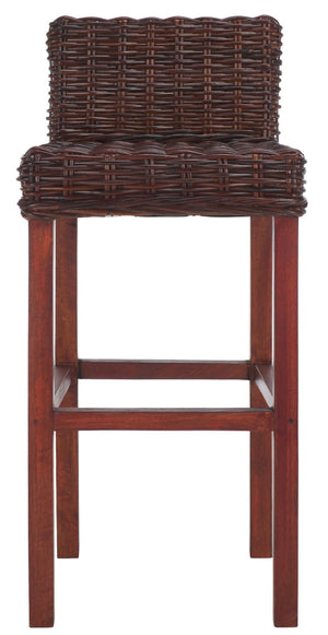Safavieh Cypress Bar Stool - Island-Inspired Woven Rattan Seat With Solid Mango Wood For Timeless Charm Cappuccino FOX6502A