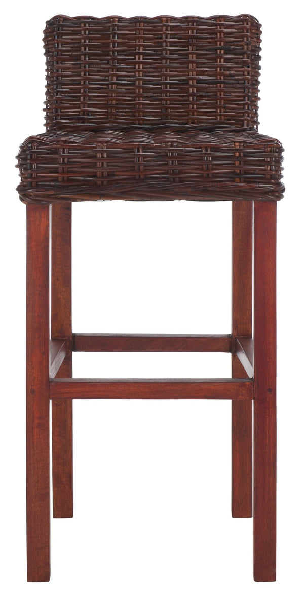 Safavieh Cypress Bar Stool - Island-Inspired Woven Rattan Seat With Solid Mango Wood For Timeless Charm Cappuccino FOX6502A