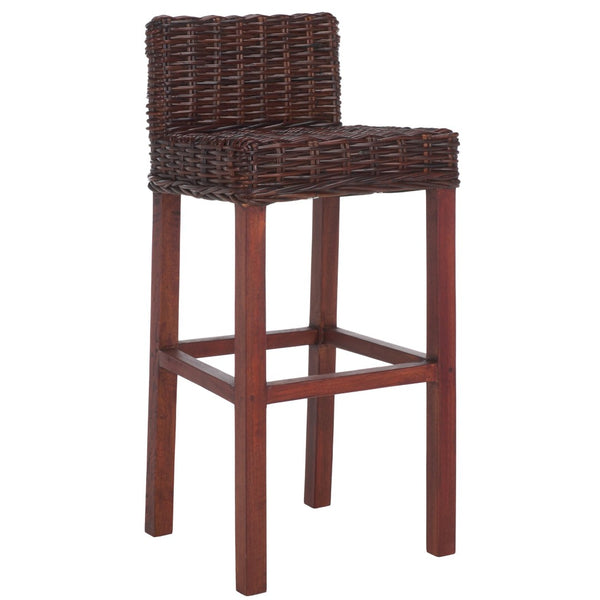 Safavieh Cypress Bar Stool - Island-Inspired Woven Rattan Seat With Solid Mango Wood For Timeless Charm Cappuccino FOX6502A