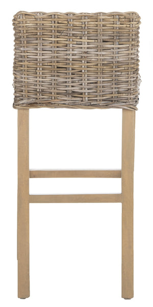 Safavieh Cypress Bar Stool - Island-Inspired Woven Rattan Seat With Solid Mango Wood For Timeless Charm Antique Grey FOX6502B