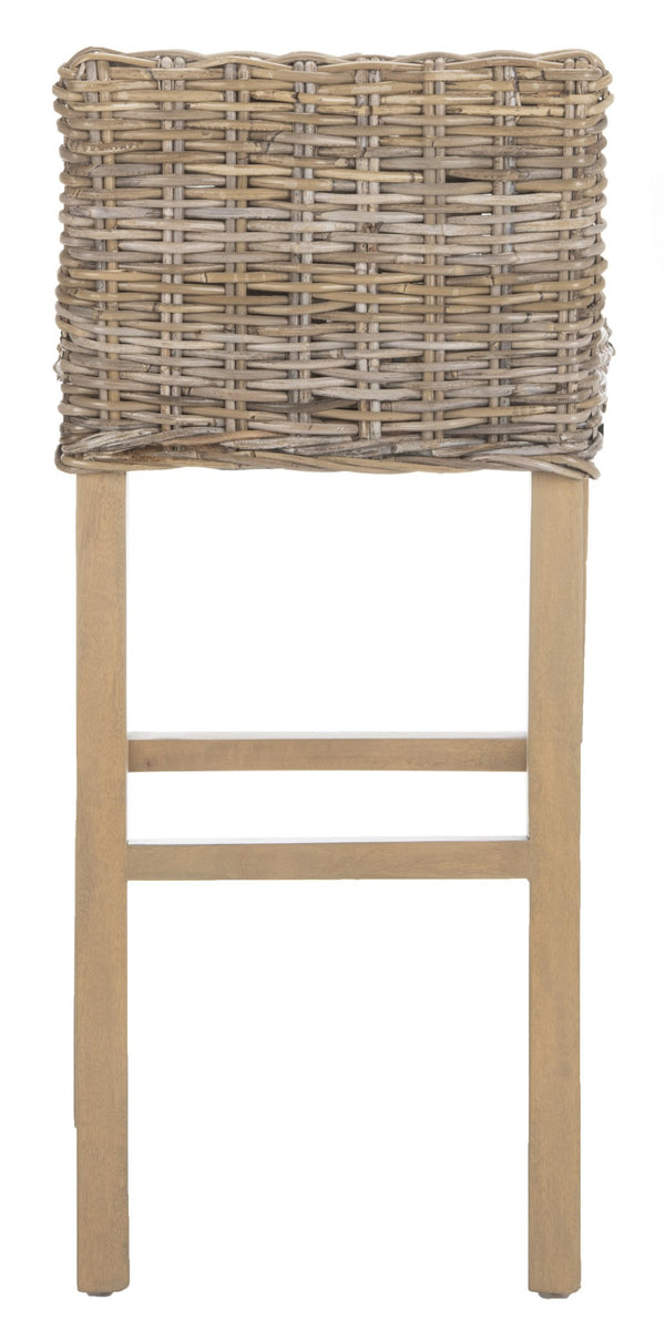 Safavieh Cypress Bar Stool - Island-Inspired Woven Rattan Seat With Solid Mango Wood For Timeless Charm Antique Grey FOX6502B
