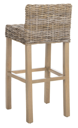 Safavieh Cypress Bar Stool - Island-Inspired Woven Rattan Seat With Solid Mango Wood For Timeless Charm Antique Grey FOX6502B