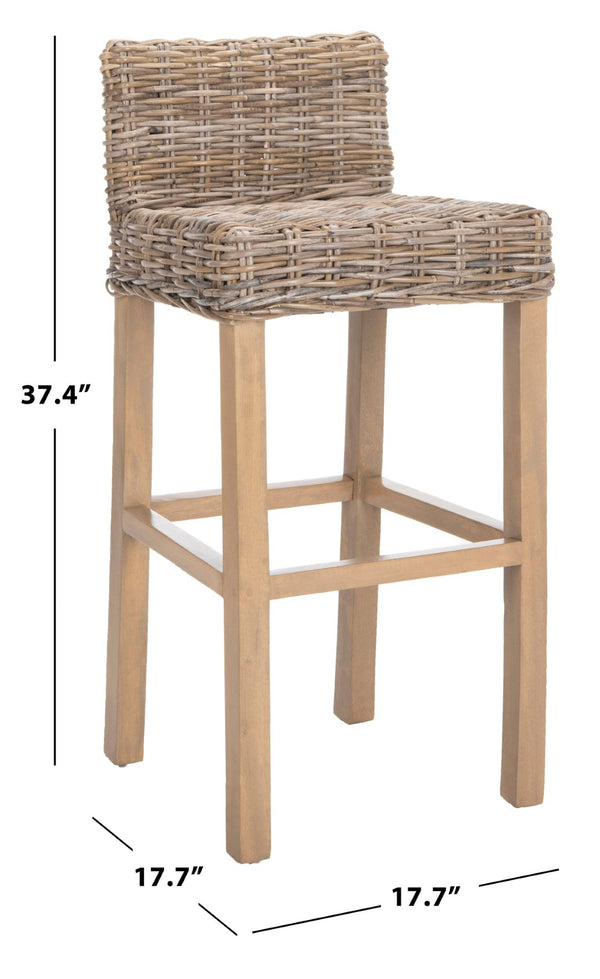 Safavieh Cypress Bar Stool - Island-Inspired Woven Rattan Seat With Solid Mango Wood For Timeless Charm Antique Grey FOX6502B