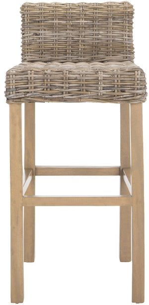 Safavieh Cypress Bar Stool - Island-Inspired Woven Rattan Seat With Solid Mango Wood For Timeless Charm Antique Grey FOX6502B