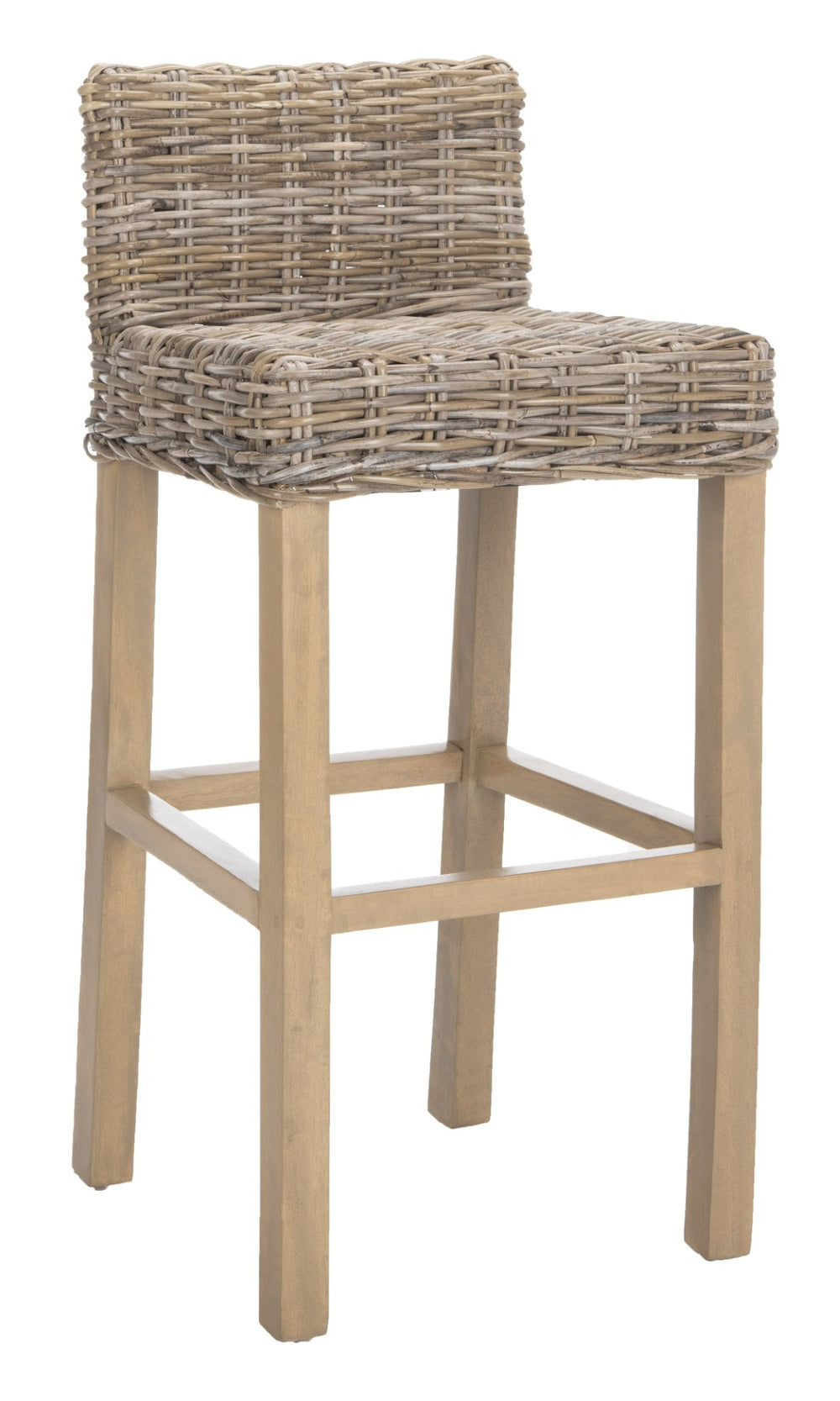 Safavieh Cypress Bar Stool - Island-Inspired Woven Rattan Seat With Solid Mango Wood For Timeless Charm Antique Grey FOX6502B
