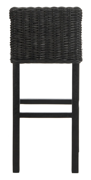 Safavieh Cypress Bar Stool - Island-Inspired Woven Rattan Seat With Solid Mango Wood For Timeless Charm Black FOX6502C