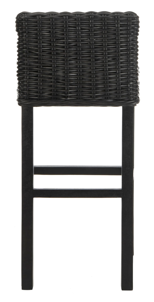 Safavieh Cypress Bar Stool - Island-Inspired Woven Rattan Seat With Solid Mango Wood For Timeless Charm Black FOX6502C