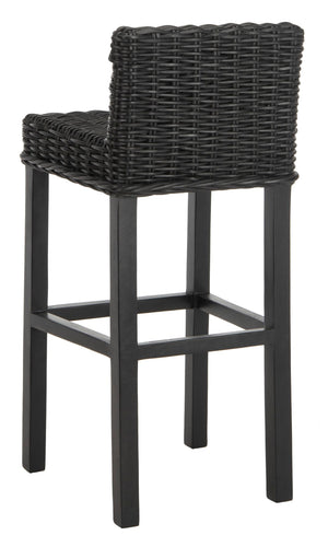 Safavieh Cypress Bar Stool - Island-Inspired Woven Rattan Seat With Solid Mango Wood For Timeless Charm Black FOX6502C