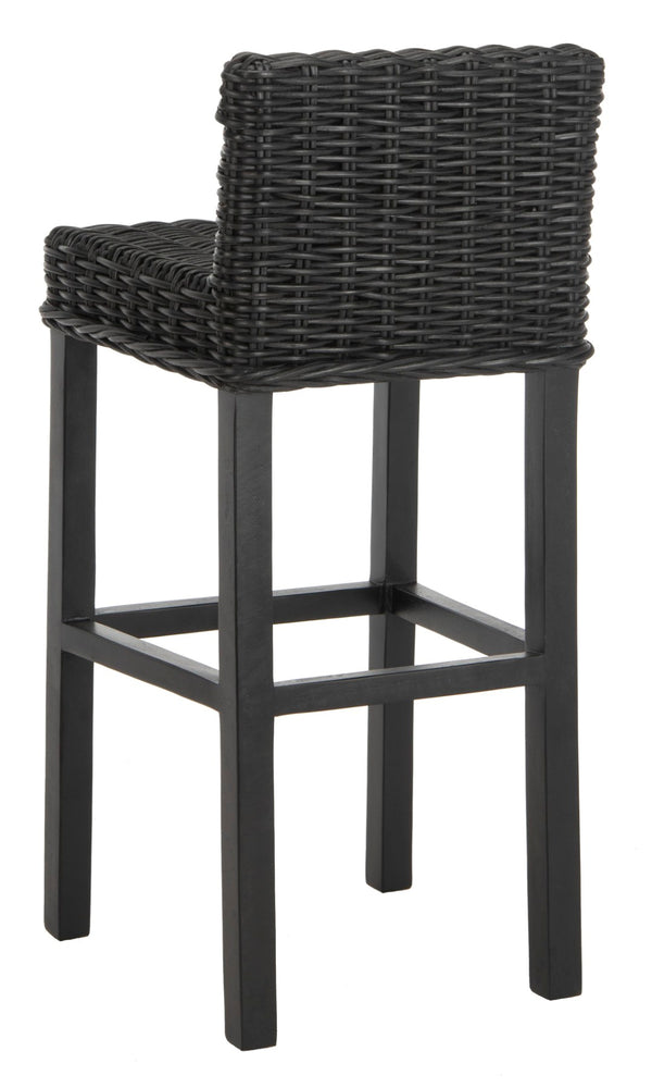 Safavieh Cypress Bar Stool - Island-Inspired Woven Rattan Seat With Solid Mango Wood For Timeless Charm Black FOX6502C