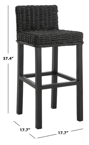 Safavieh Cypress Bar Stool - Island-Inspired Woven Rattan Seat With Solid Mango Wood For Timeless Charm Black FOX6502C