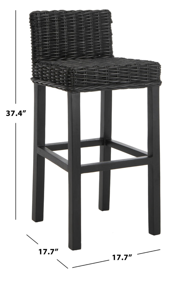 Safavieh Cypress Bar Stool - Island-Inspired Woven Rattan Seat With Solid Mango Wood For Timeless Charm Black FOX6502C