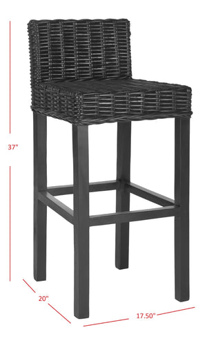 Safavieh Cypress Bar Stool - Island-Inspired Woven Rattan Seat With Solid Mango Wood For Timeless Charm Black FOX6502C