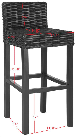 Safavieh Cypress Bar Stool - Island-Inspired Woven Rattan Seat With Solid Mango Wood For Timeless Charm Black FOX6502C