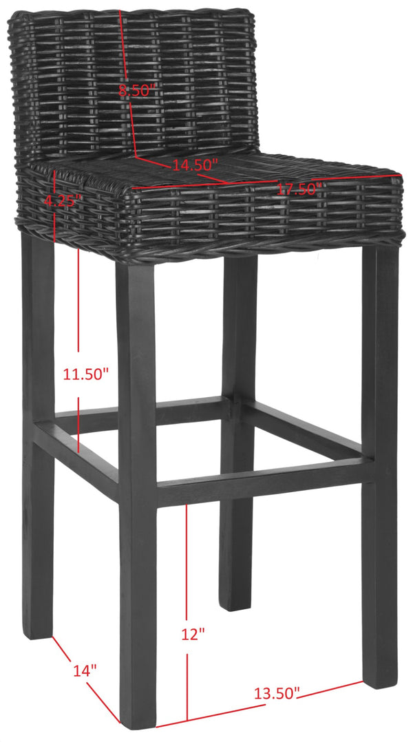Safavieh Cypress Bar Stool - Island-Inspired Woven Rattan Seat With Solid Mango Wood For Timeless Charm Black FOX6502C