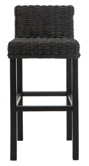 Safavieh Cypress Bar Stool - Island-Inspired Woven Rattan Seat With Solid Mango Wood For Timeless Charm Black FOX6502C