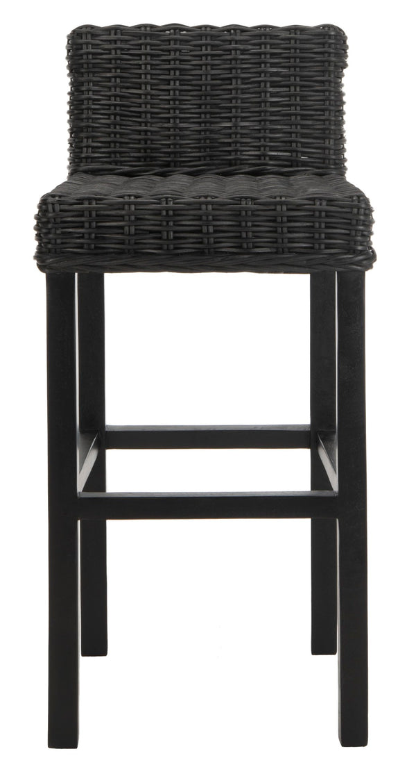 Safavieh Cypress Bar Stool - Island-Inspired Woven Rattan Seat With Solid Mango Wood For Timeless Charm Black FOX6502C