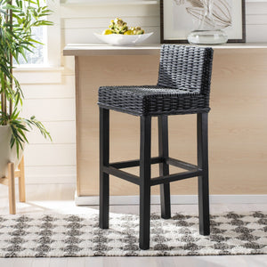 Safavieh Cypress Bar Stool - Island-Inspired Woven Rattan Seat With Solid Mango Wood For Timeless Charm Black FOX6502C
