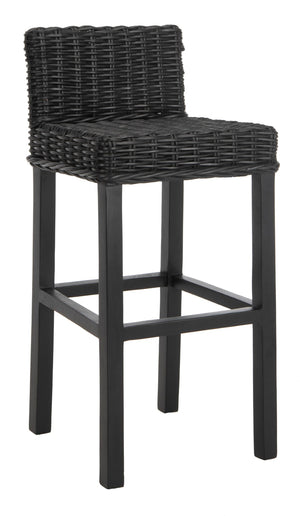 Safavieh Cypress Bar Stool - Island-Inspired Woven Rattan Seat With Solid Mango Wood For Timeless Charm Black FOX6502C