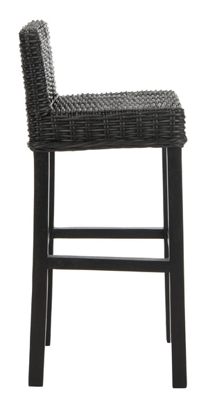 Safavieh Cypress Bar Stool - Island-Inspired Woven Rattan Seat With Solid Mango Wood For Timeless Charm Black FOX6502C