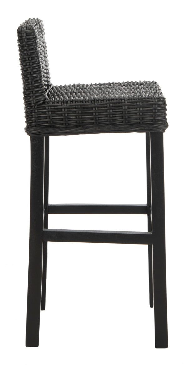 Safavieh Cypress Bar Stool - Island-Inspired Woven Rattan Seat With Solid Mango Wood For Timeless Charm Black FOX6502C