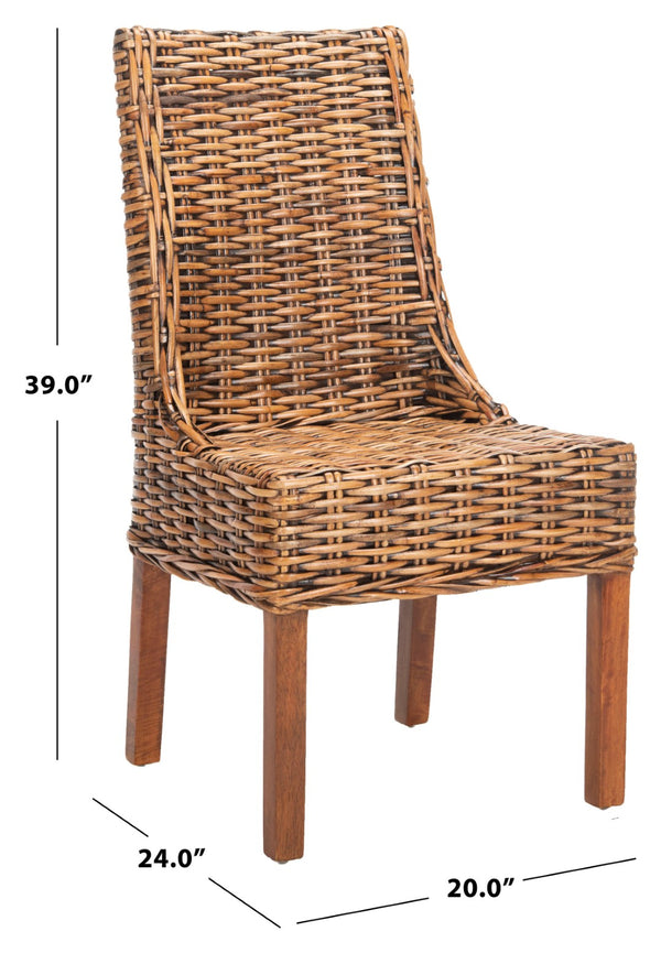 Safavieh SUNCOAST Arm Chair - Coastal Charm with Contoured Design, Durable Mango Wood & Rattan Weave, Set of 2 Brown / Teak Brown FOX6503A-SET2