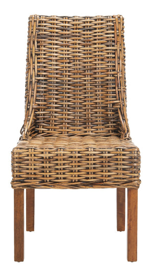 Safavieh SUNCOAST Arm Chair - Coastal Charm with Contoured Design, Durable Mango Wood & Rattan Weave, Set of 2 Brown / Teak Brown FOX6503A-SET2