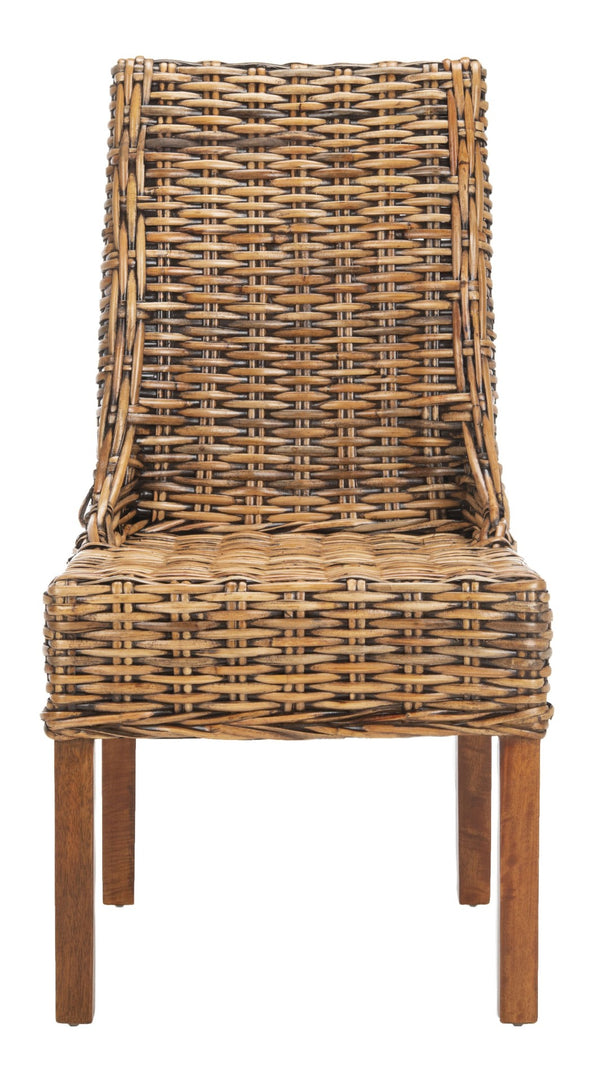 Safavieh SUNCOAST Arm Chair - Coastal Charm with Contoured Design, Durable Mango Wood & Rattan Weave, Set of 2 Brown / Teak Brown FOX6503A-SET2