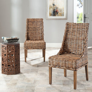Safavieh SUNCOAST Arm Chair - Coastal Charm with Contoured Design, Durable Mango Wood & Rattan Weave, Set of 2 Brown / Teak Brown FOX6503A-SET2