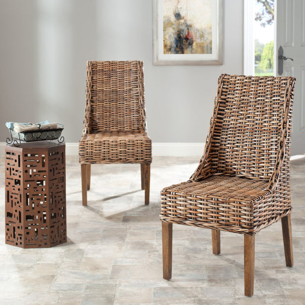 Safavieh SUNCOAST Arm Chair - Coastal Charm with Contoured Design, Durable Mango Wood & Rattan Weave, Set of 2 Brown / Teak Brown FOX6503A-SET2
