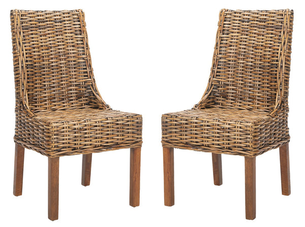 Safavieh SUNCOAST Arm Chair - Coastal Charm with Contoured Design, Durable Mango Wood & Rattan Weave, Set of 2 Brown / Teak Brown FOX6503A-SET2