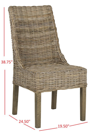 Safavieh SUNCOAST Arm Chair - Coastal Charm with Contoured Design, Durable Mango Wood & Rattan Weave, Set of 2 Natural Unfinished / Rustic Gr FOX6503B-SET2