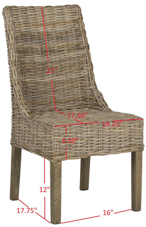 Safavieh SUNCOAST Arm Chair - Coastal Charm with Contoured Design, Durable Mango Wood & Rattan Weave, Set of 2 Natural Unfinished / Rustic Gr FOX6503B-SET2