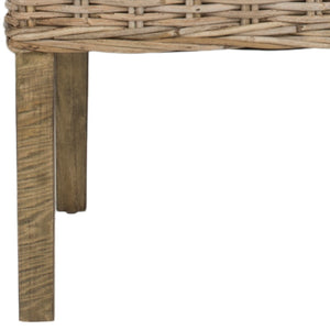 Safavieh SUNCOAST Arm Chair - Coastal Charm with Contoured Design, Durable Mango Wood & Rattan Weave, Set of 2 Natural Unfinished / Rustic Gr FOX6503B-SET2