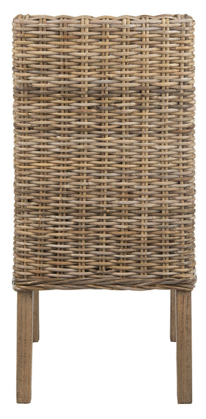 Safavieh SUNCOAST Arm Chair - Coastal Charm with Contoured Design, Durable Mango Wood & Rattan Weave, Set of 2 Natural Unfinished / Rustic Gr FOX6503B-SET2