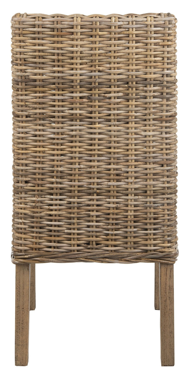 Safavieh SUNCOAST Arm Chair - Coastal Charm with Contoured Design, Durable Mango Wood & Rattan Weave, Set of 2 Natural Unfinished / Rustic Gr FOX6503B-SET2